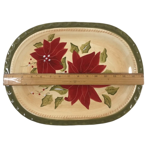 AMBIANCE COLLECTION Poinsettia Platter Tray 11” x 15” Oval ~ Holiday Serveware - Picture 3 of 7